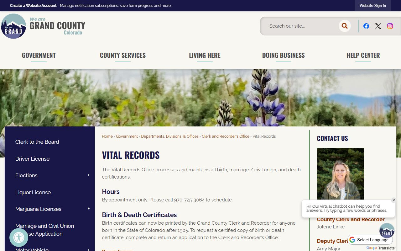 Grand County Clerk and Recorder vital records page - Grand County Death Index