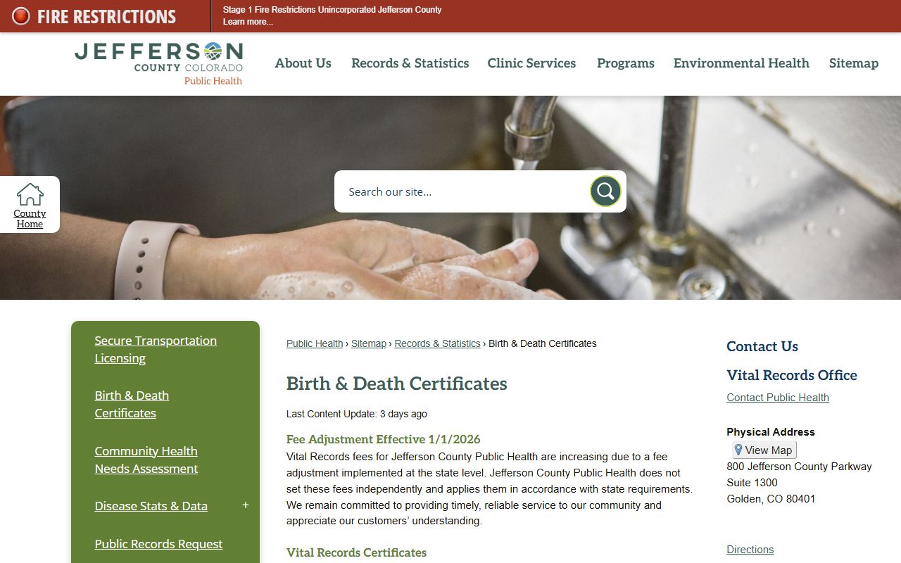 Jefferson County Public Health death records request page - Jefferson County Death Index