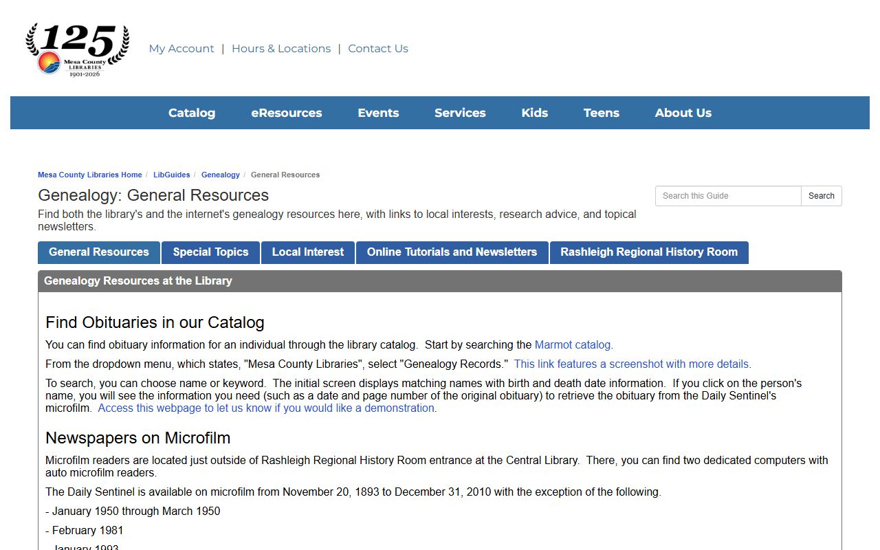 Mesa County Libraries Genealogy Resources - Mesa County Death Index